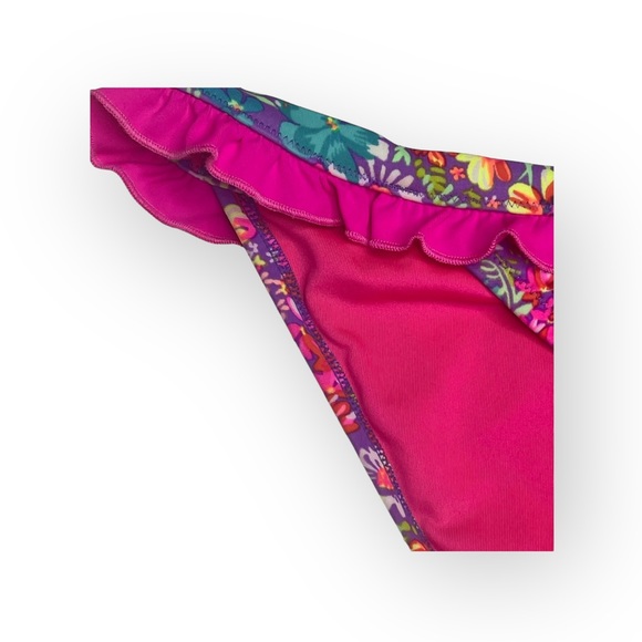 Victoria’s Secret Swim 𑁍 Floral Ruffle Bandeau 2 Piece Bikini Set 𑁍 Fuchsia M - Picture 6 of 16